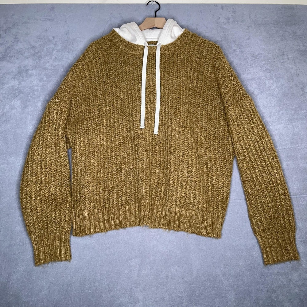 Offline by Aerie Sweater Womens Large Golden Brown Hooded Pullover Knit Cozy